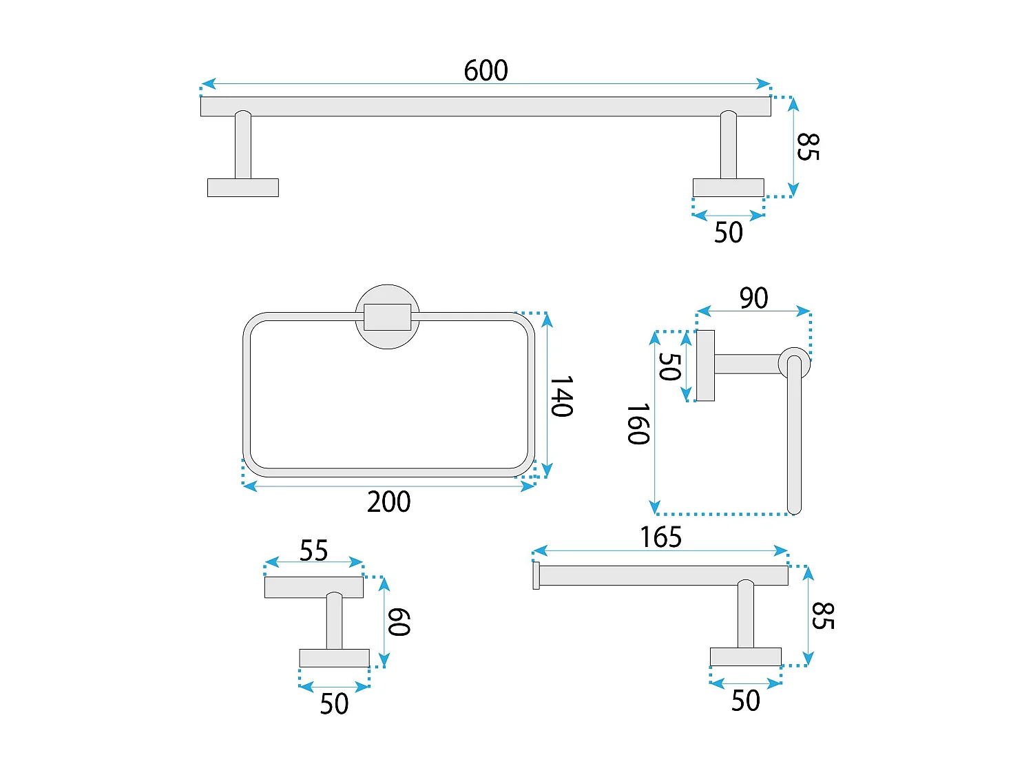 Ensemble De Cintres De Salle De Bain Rea Grid 4 Pieces Black