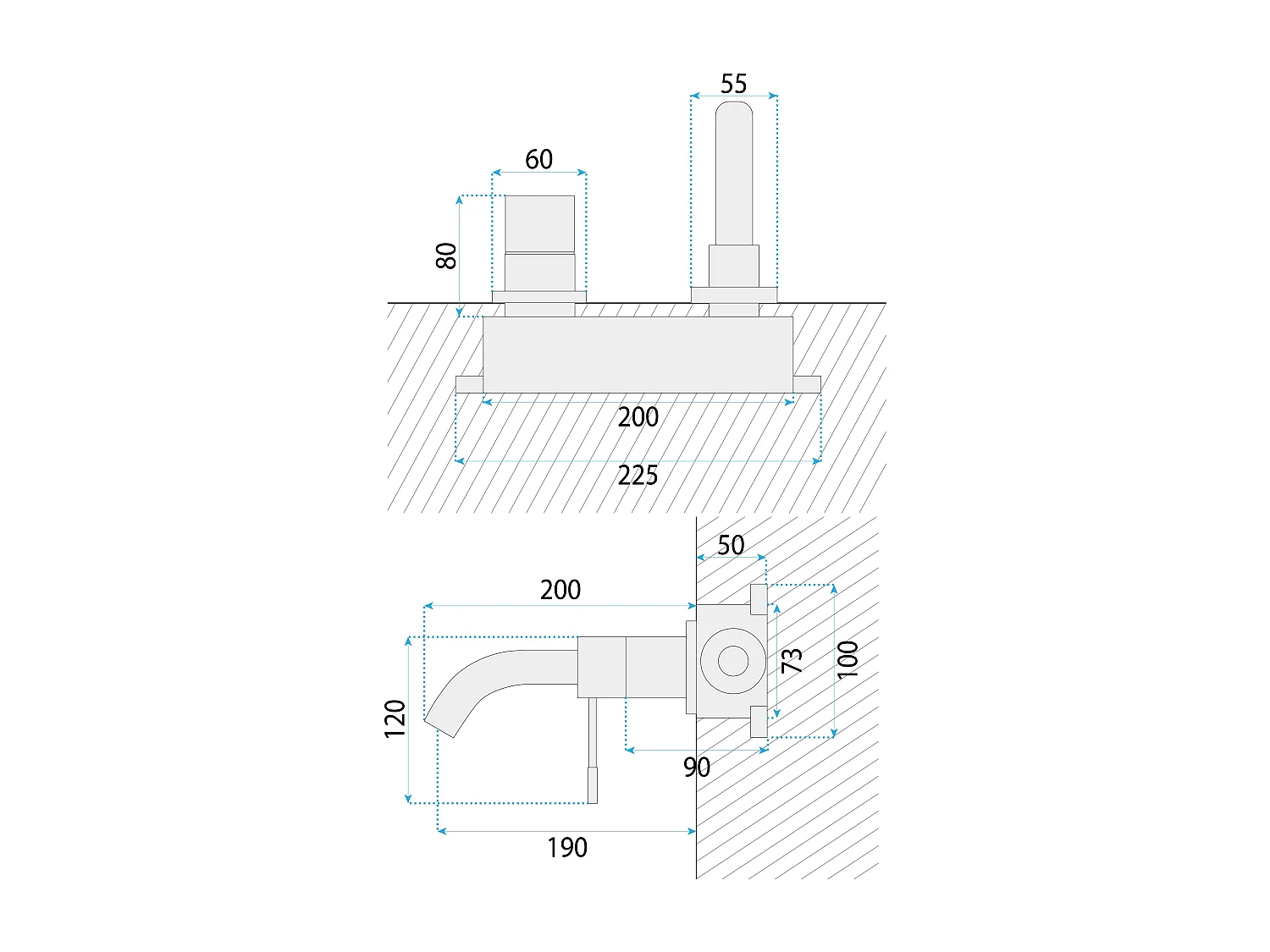 Robinet De Lavabo Encastré Rea Lungo Copper