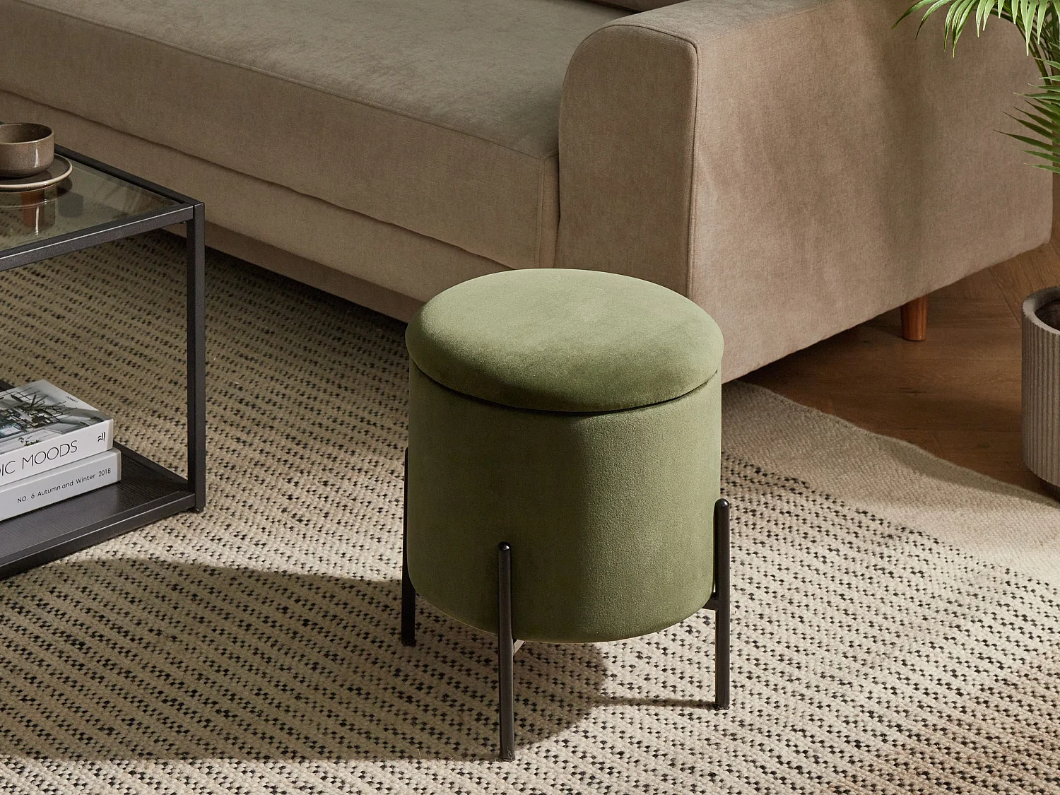 Pouf de rangement WENONA Velours Vert foncé