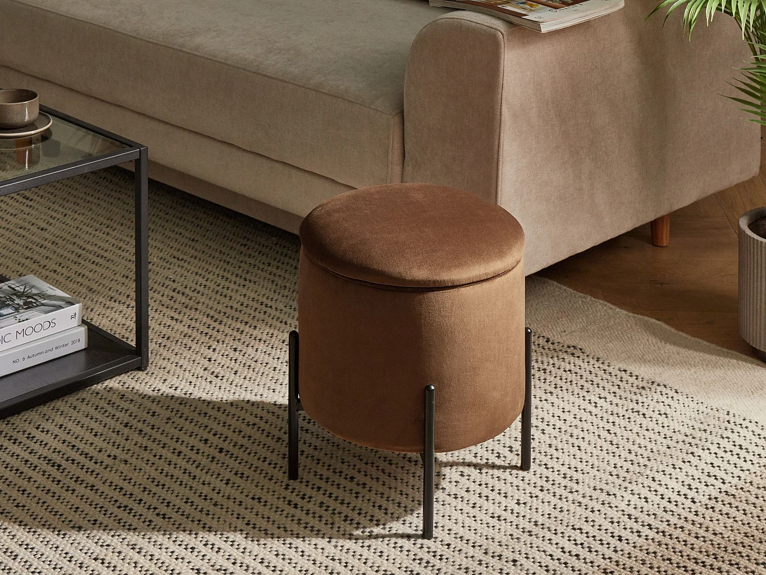 Pouf de rangement WENONA Velours Marron foncé