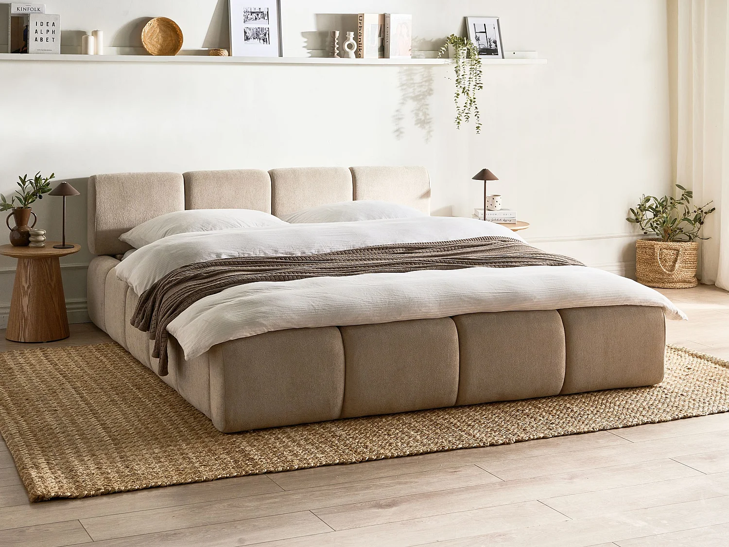 Lit avec sommier Tissu ORVILLE 160 x 200 cm Taupe