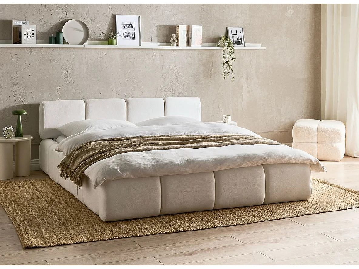 Lit avec sommier Tissu ORVILLE 160 x 200 cm Blanc cassé