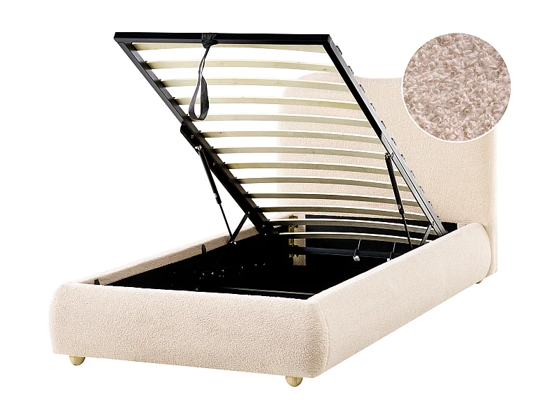Lit ottoman Bouclé BLAGNAC 90 x 200 cm Beige clair