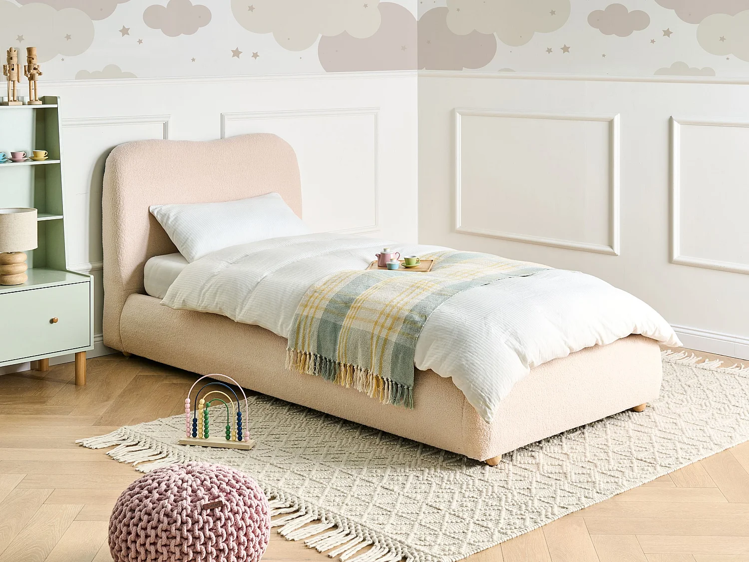 Ottoman Bed BLAGNAC Boucle Light Beige 90 x 200 cm (EU Single)
