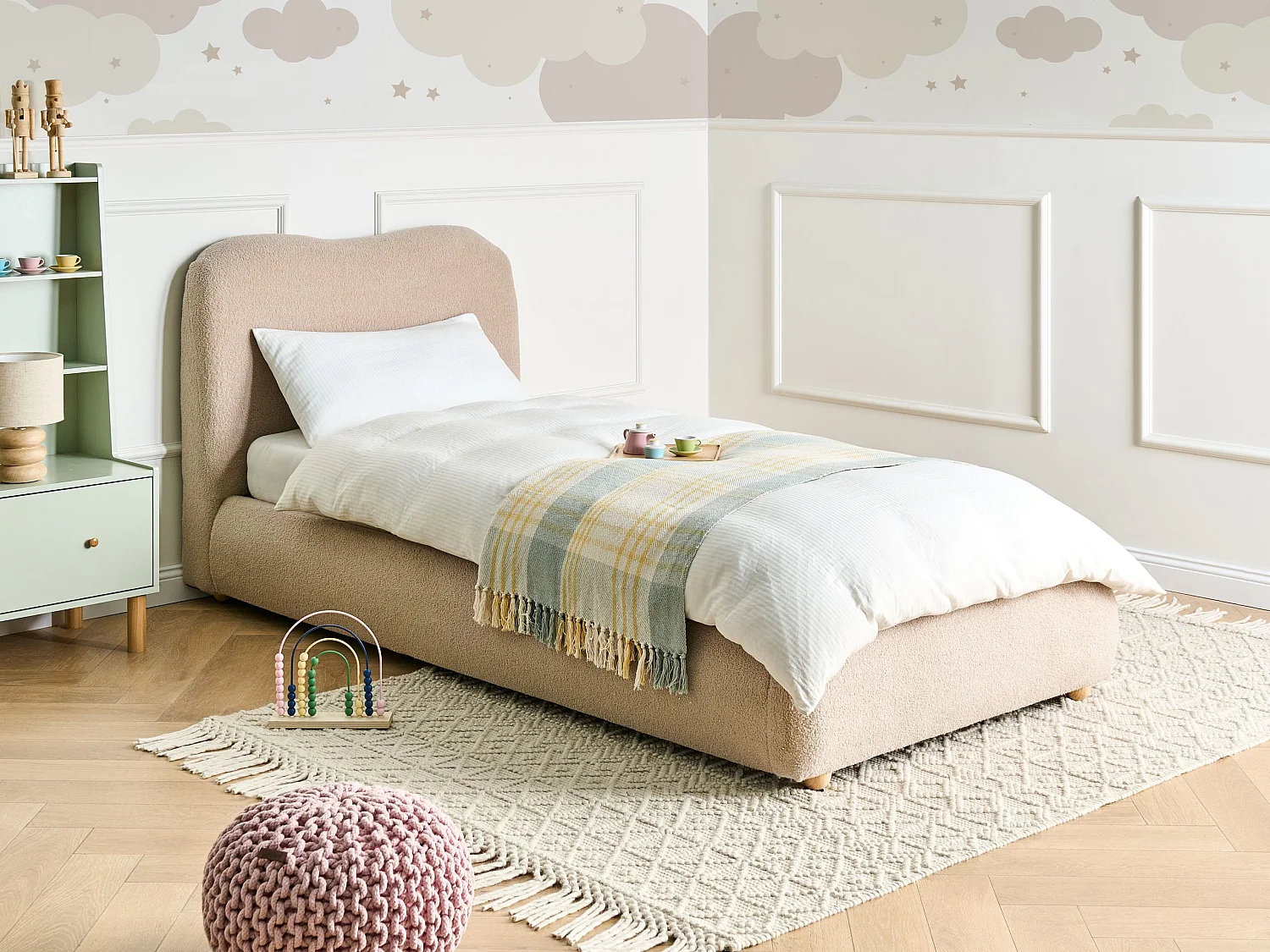 Ottoman Bed BLAGNAC Boucle Beige 90 x 200 cm (EU Single)