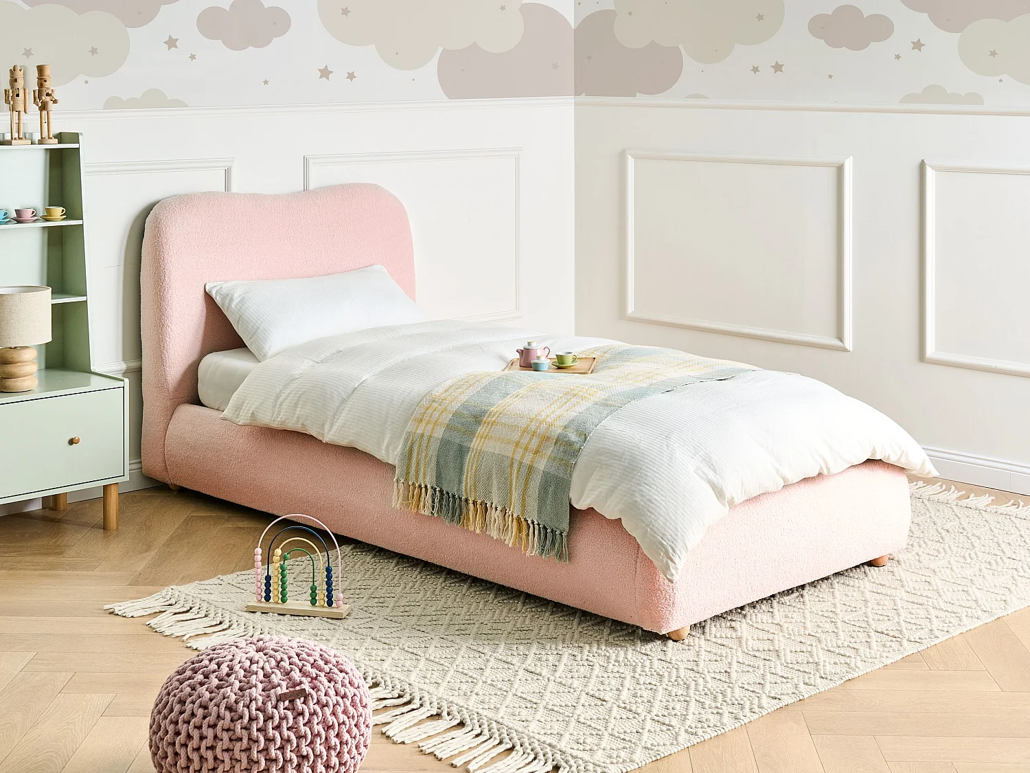 Ottoman Bed BLAGNAC Boucle Pink 90 x 200 cm (EU Single)