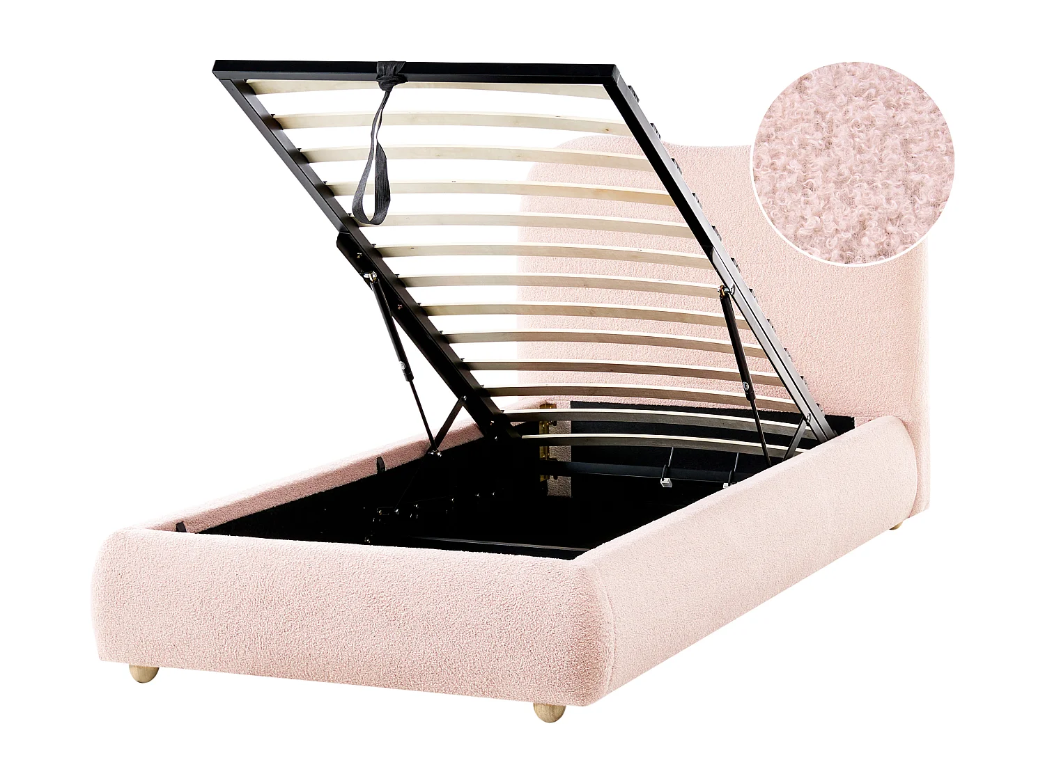 Lit ottoman Bouclé BLAGNAC 90 x 200 cm Rose