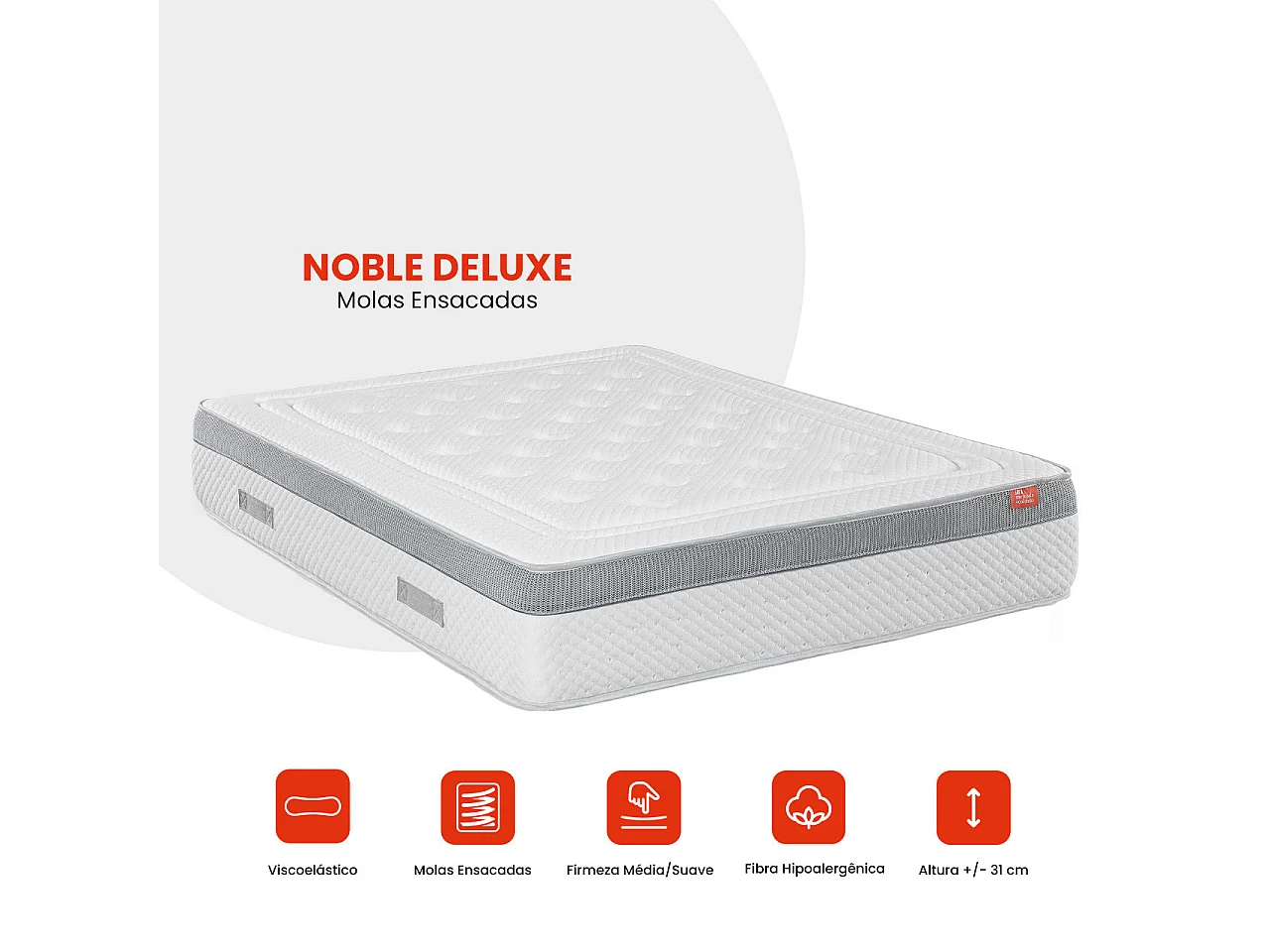 Colchón Noble Deluxe - Muelles ensacados y viscoelástica, 30 cm