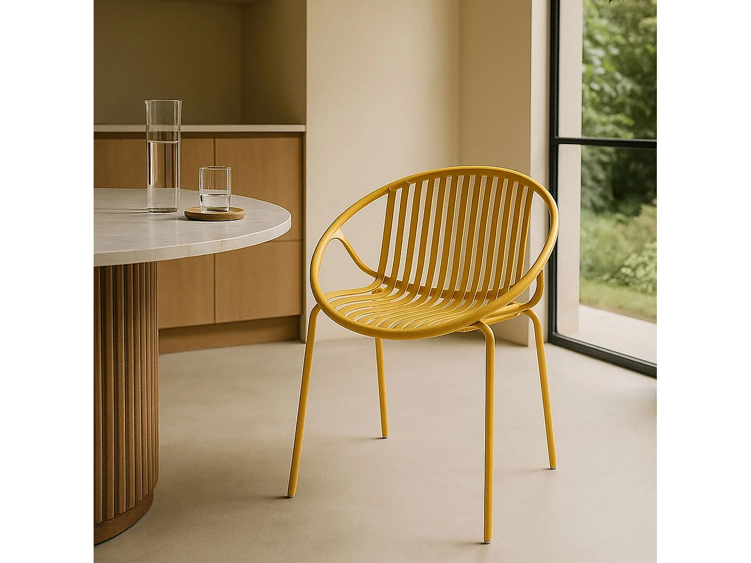 Now's Home - Lot De 4 Fauteuils De Table En Polypropylene Et Metal Ocre Calypso