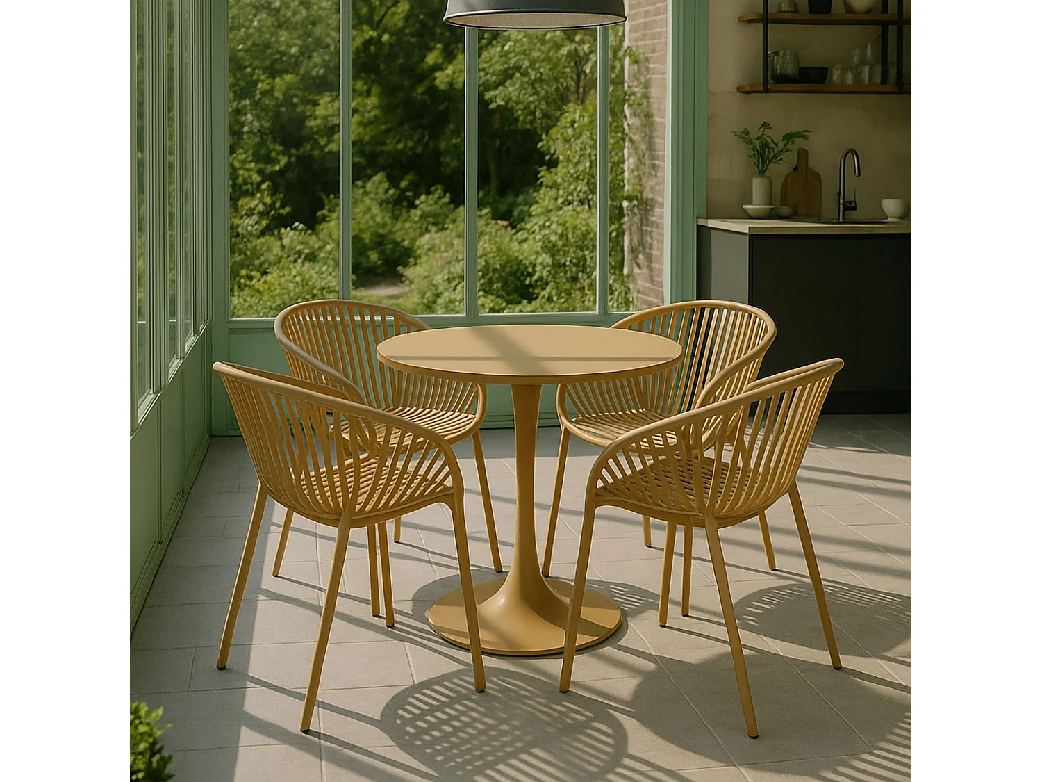Now's Home - Lot De 4 Fauteuils De Table En Polypropylène Et Metal Ocre Calypso