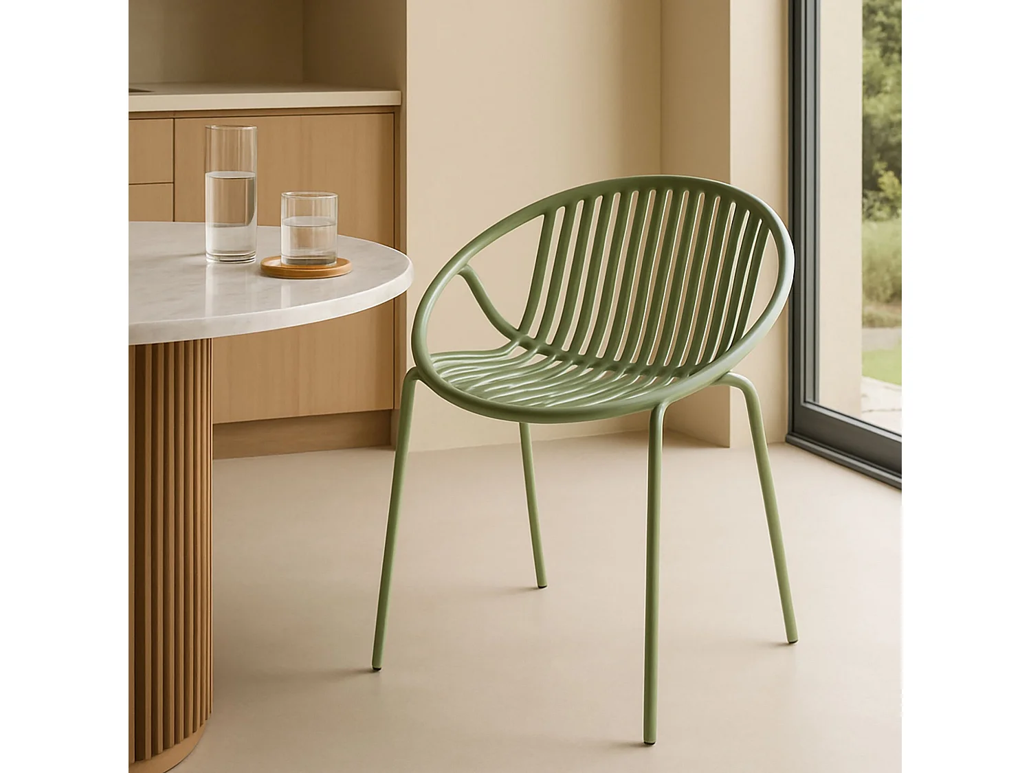 Now's Home - Lot De 4 Fauteuils De Table En Polypropylene Et Metal Vert Calypso
