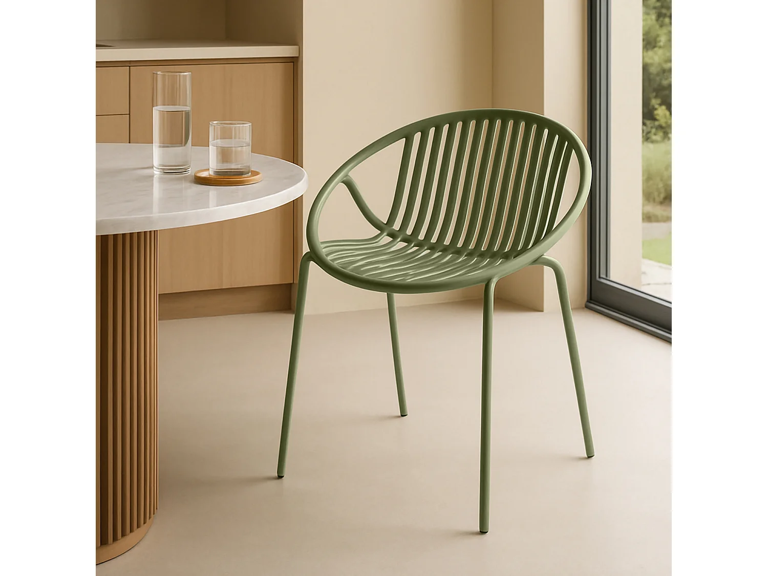 Now's Home - Lot De 4 Fauteuils De Table En Polypropylène Et Metal Vert Calypso