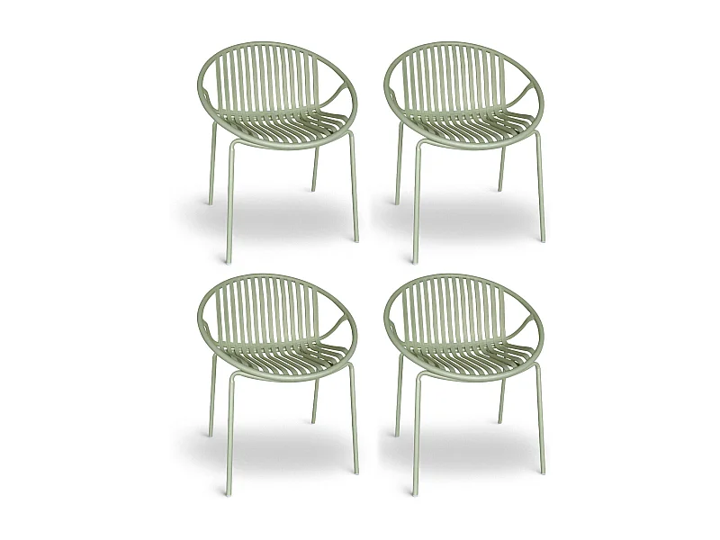 Now's Home - Lot De 4 Fauteuils De Table En Polypropylene Et Metal Vert Calypso