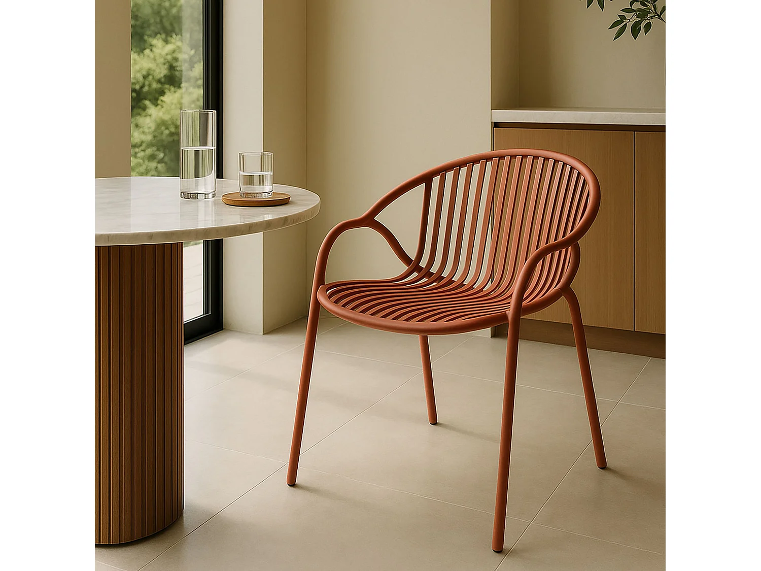 Now's Home - Lot De 4 Fauteuils De Table En Polypropylene Et Metal Brique Calypso