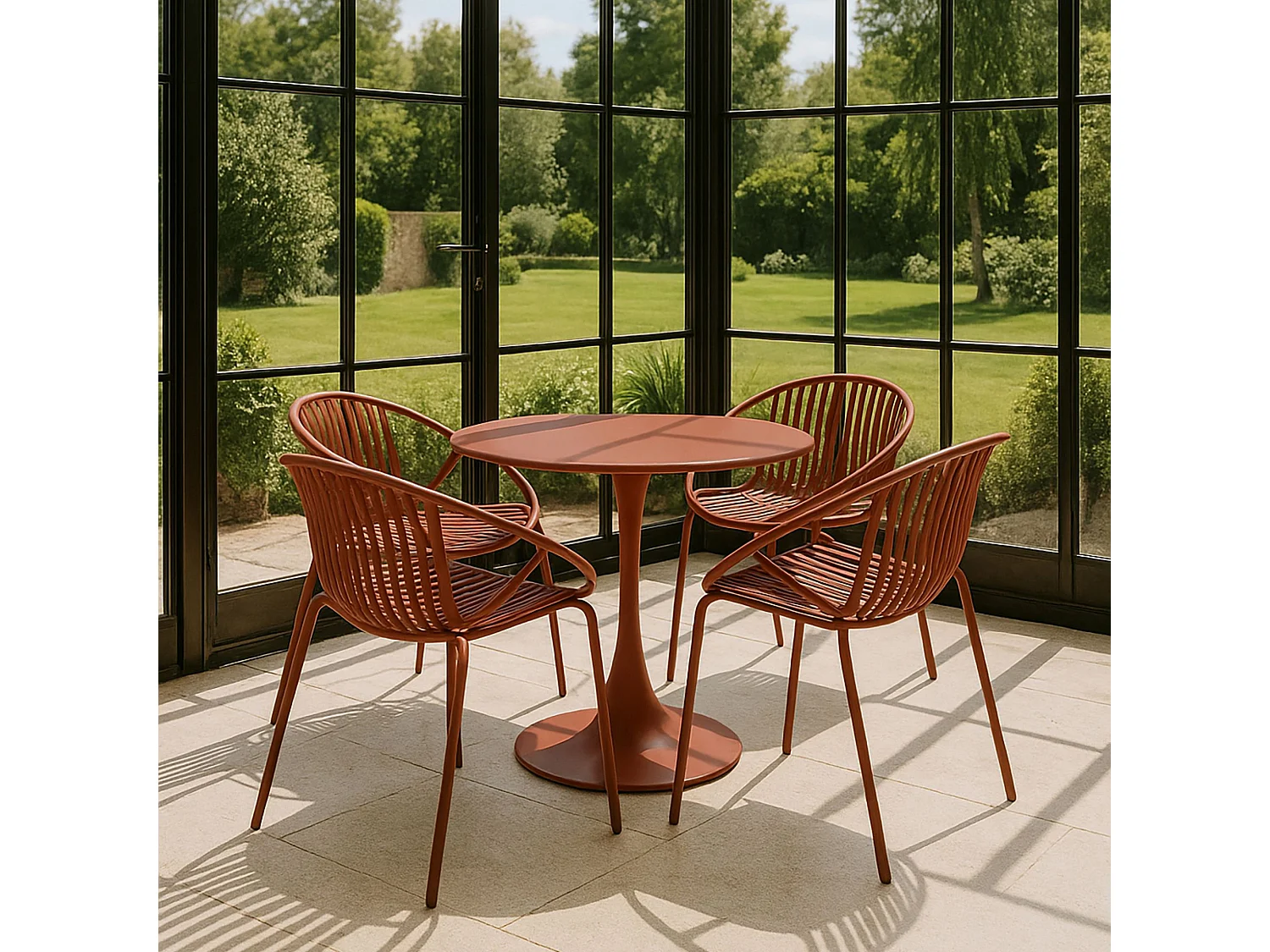 Now's Home - Lot De 4 Fauteuils De Table En Polypropylène Et Metal Brique Calypso