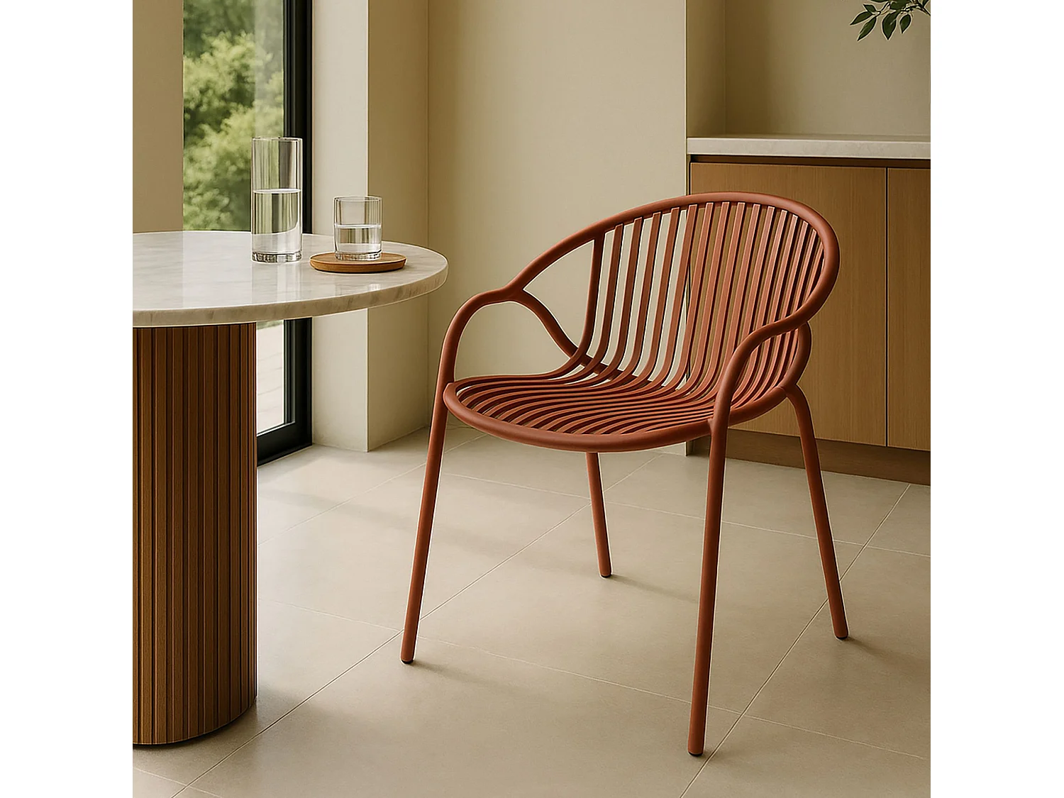 Now's Home - Lot De 4 Fauteuils De Table En Polypropylène Et Metal Brique Calypso