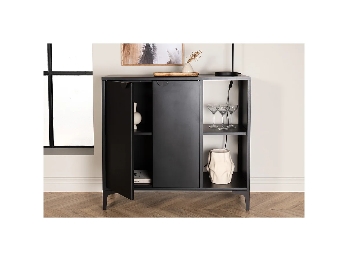 Buffet 2 Portes en Métal "Piring" 110cm Noir