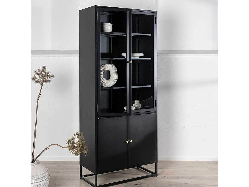 Buffet en métal 2 portes vitrées et 2 portes en métal Bakal