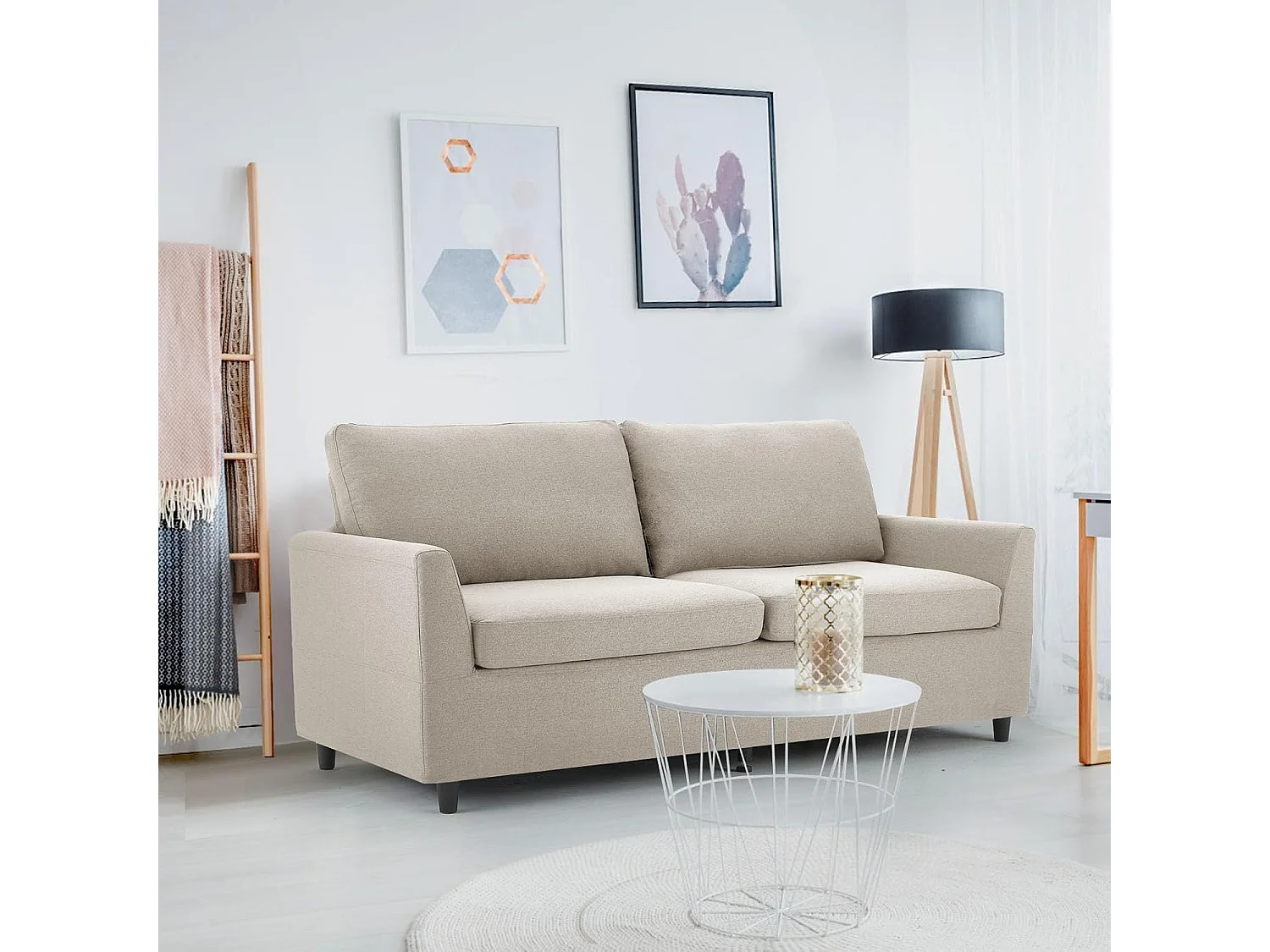 YODOLLA Canapé 2 Places en Lin avec Housses Amovibles, Moderne et Confortable pour Salon, Appartement ou Bureau, Beige