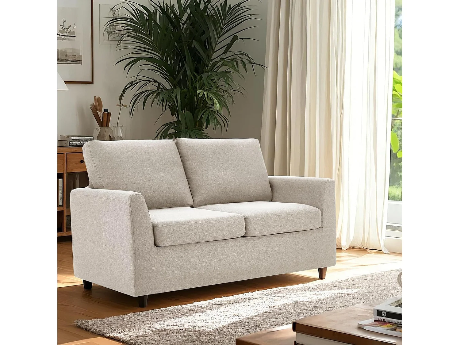 YODOLLA Canapé 2 Places en Lin avec Housses Amovibles, Moderne et Confortable pour Salon, Appartement ou Bureau, Beige