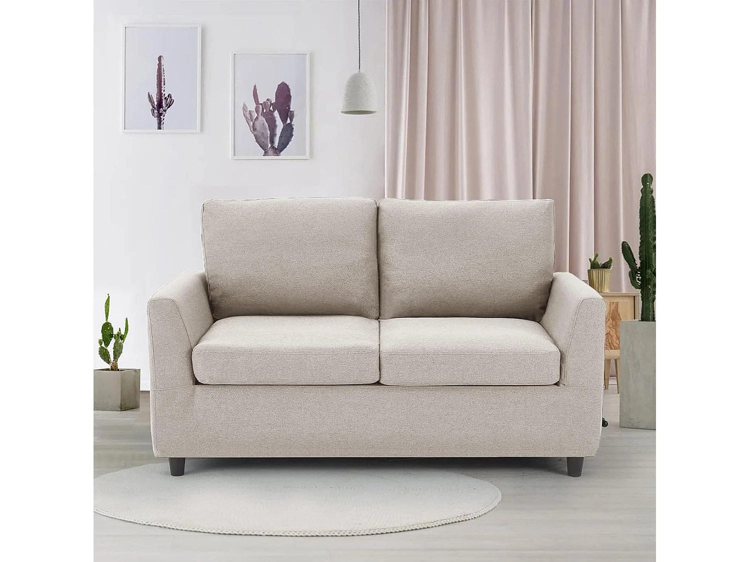 Canapé 2 places en lin beige YODOLLA