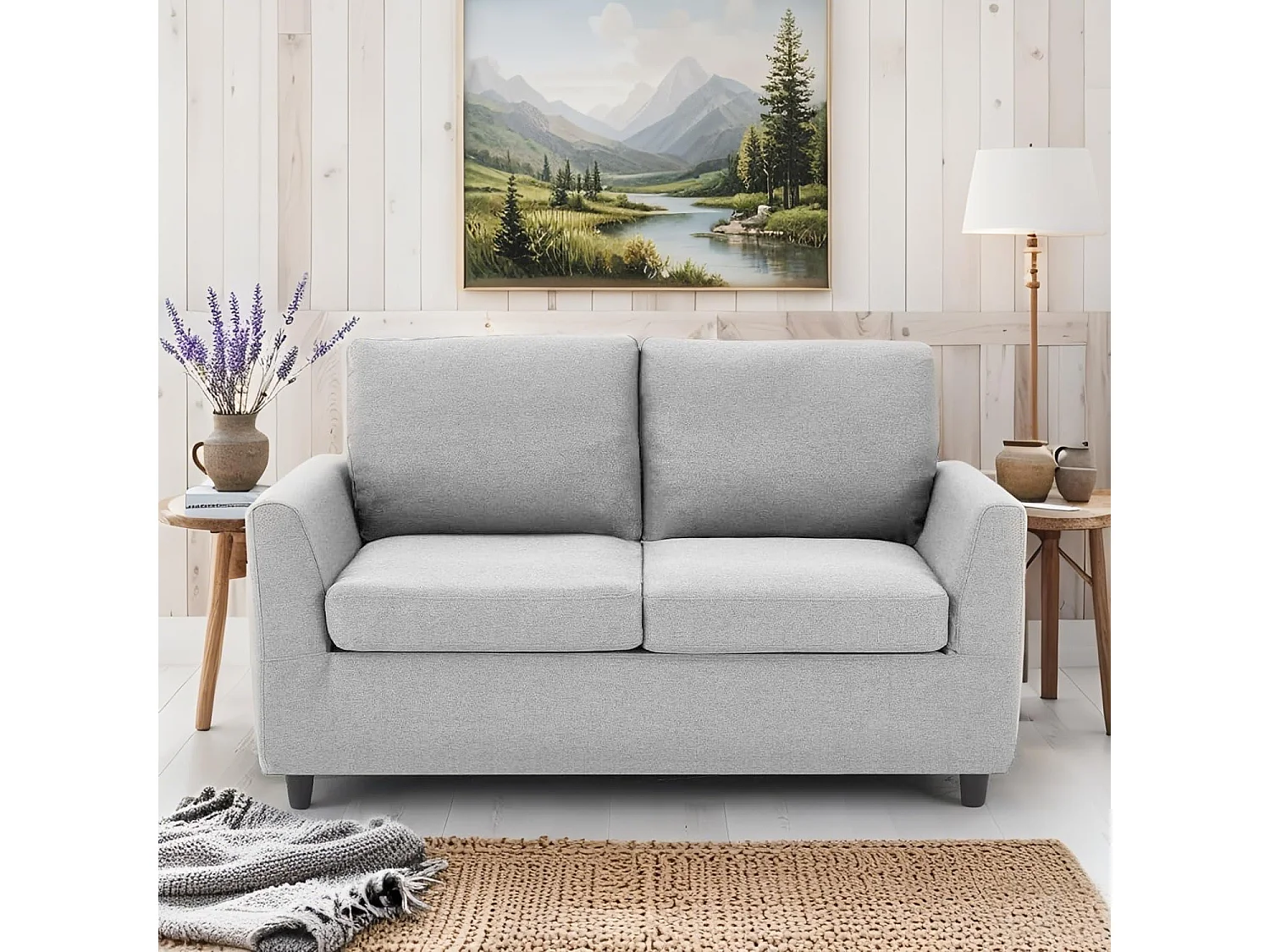 YODOLLA Canapé 2 Places en Lin avec Housses Amovibles, Moderne et Confortable pour Salon, Appartement ou Bureau, Gris Clair
