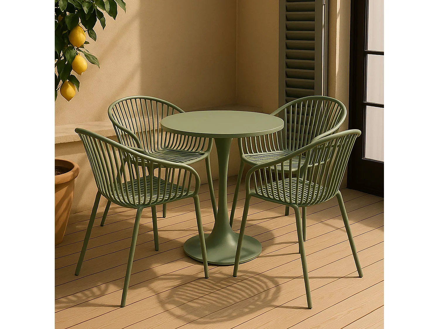 Now's Home - Lot De 4 Fauteuils De Table De Jardin En Polypropylène Et Metal Vert Calypso