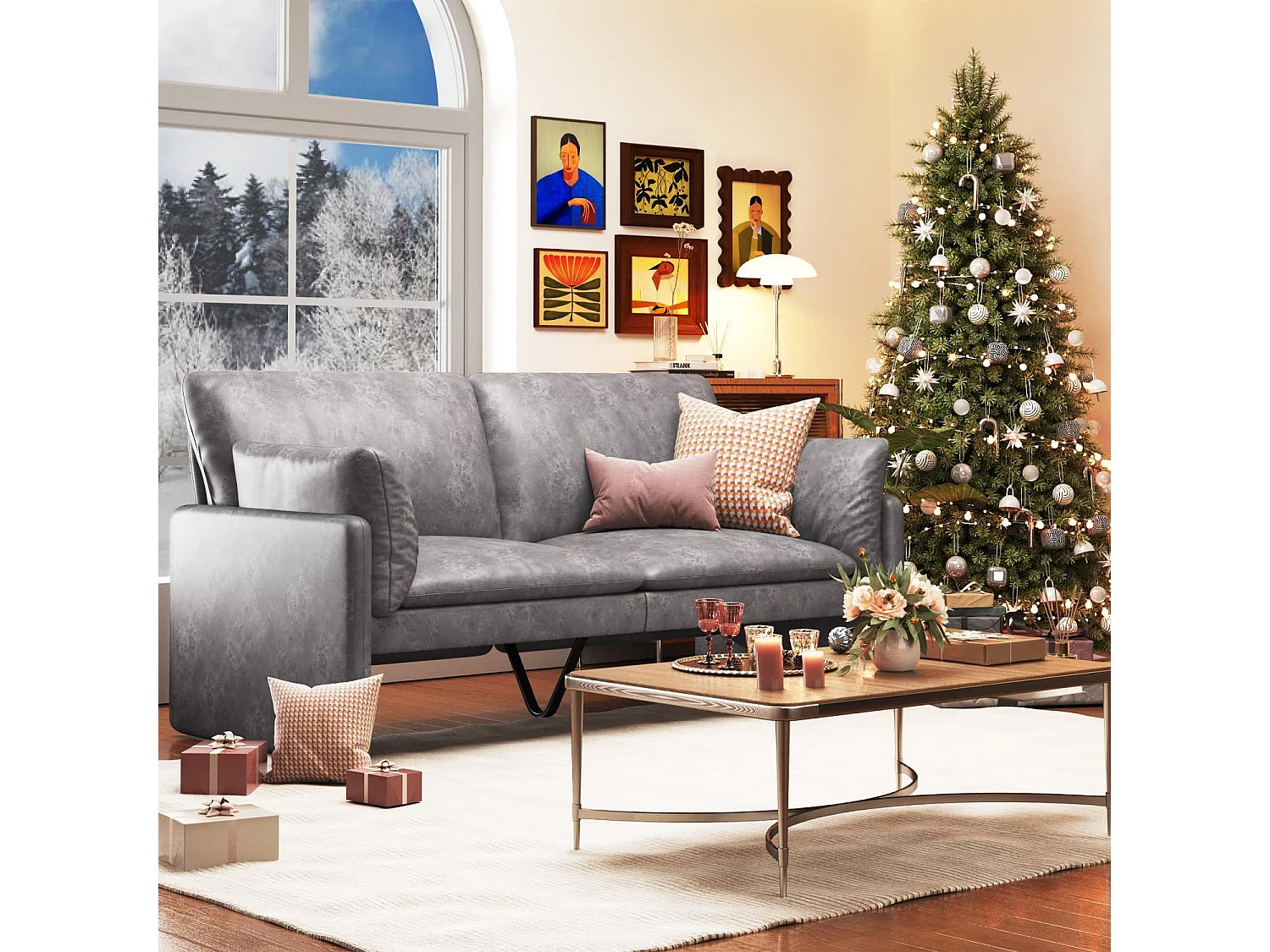 YODOLLA Canapé 2-3 Places Moderne 172 cm - Cuir Synthétique Résistant, Coussin Épais, Confortable pour Salon/Chambre, Gris