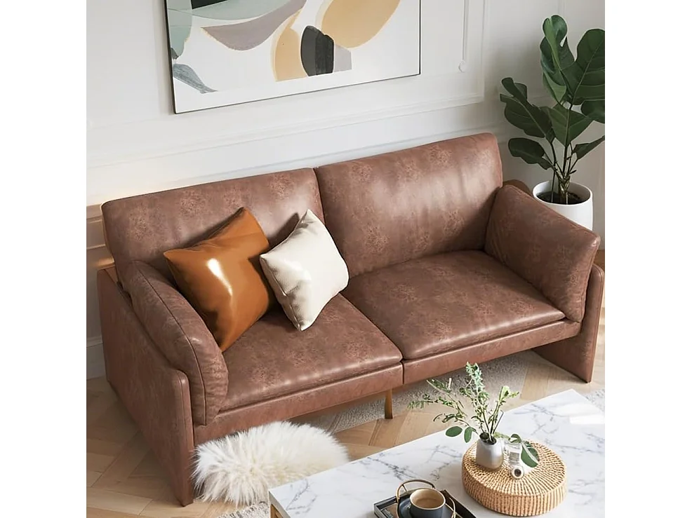 YODOLLA Canapé 2-3 Places Moderne 172 cm - Cuir Synthétique Résistant, Coussin Épais, Confortable pour Salon/Chambre, Brun