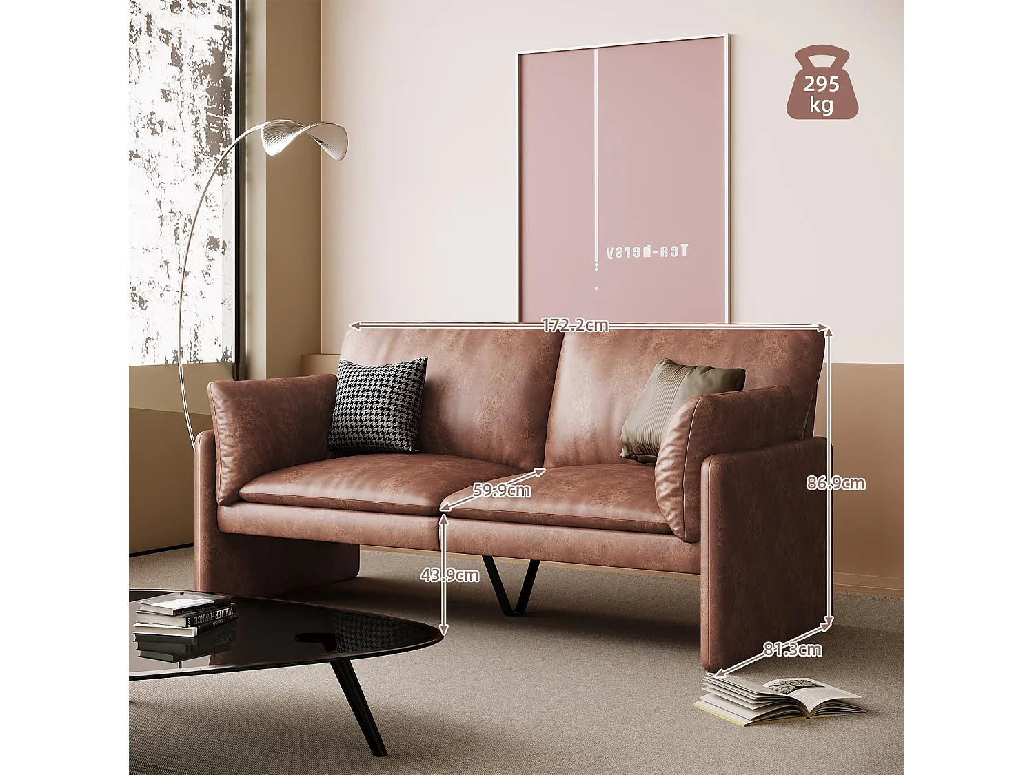 YODOLLA Canapé 2-3 Places Moderne 172 cm - Cuir Synthétique Résistant, Coussin Épais, Confortable pour Salon/Chambre, Brun