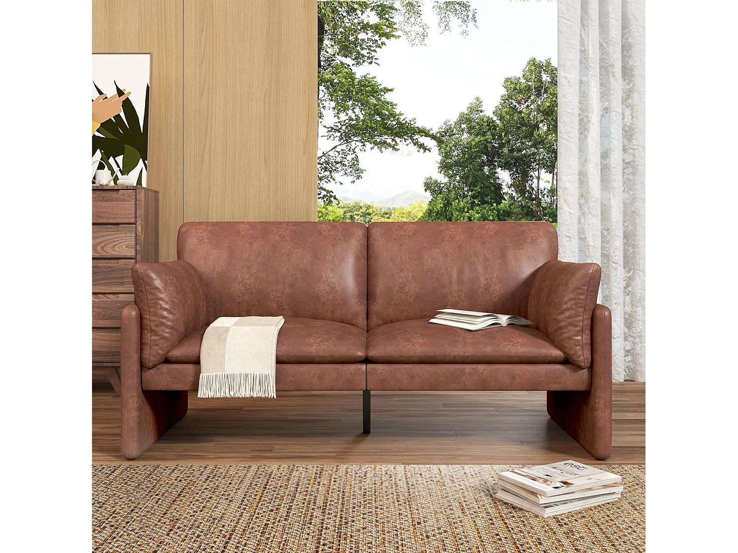 YODOLLA Canapé 2-3 Places Moderne 172 cm - Cuir Synthétique Résistant, Coussin Épais, Confortable pour Salon/Chambre, Brun