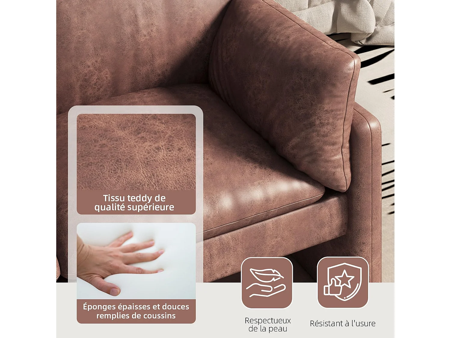 YODOLLA Canapé 2-3 Places Moderne 172 cm - Cuir Synthétique Résistant, Coussin Épais, Confortable pour Salon/Chambre, Brun