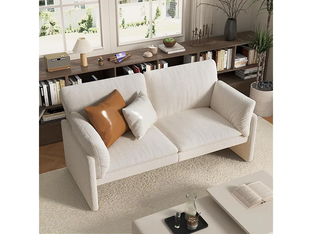YODOLLA Canapé 2-3 Places Moderne 172 cm - Tissu Teddy Blanc, Coussin Épais, Confortable pour Salon/Chambre
