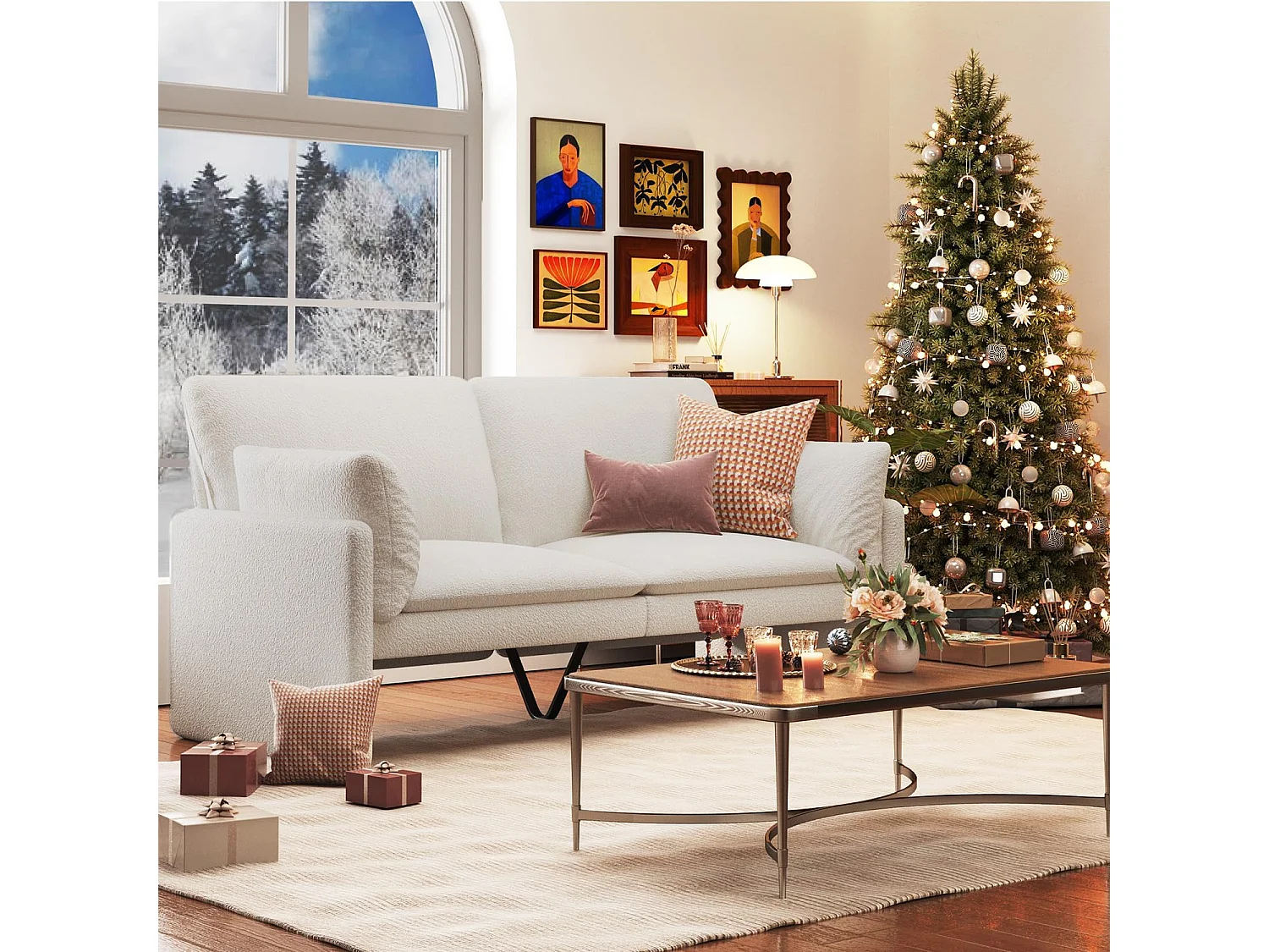 YODOLLA Canapé 2-3 Places Moderne 172 cm - Tissu Teddy Blanc, Coussin Épais, Confortable pour Salon/Chambre