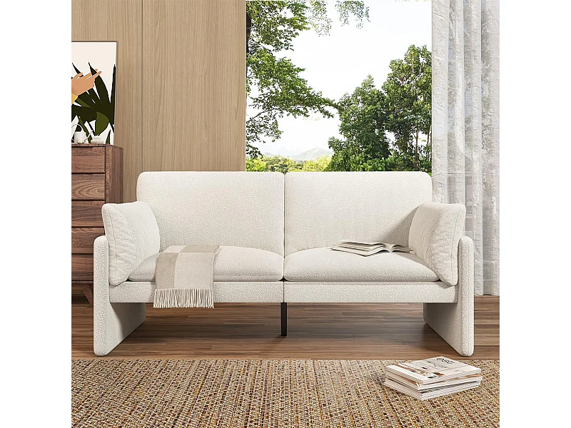 YODOLLA Canapé 2-3 Places Moderne 172 cm - Tissu Teddy Blanc, Coussin Épais, Confortable pour Salon/Chambre