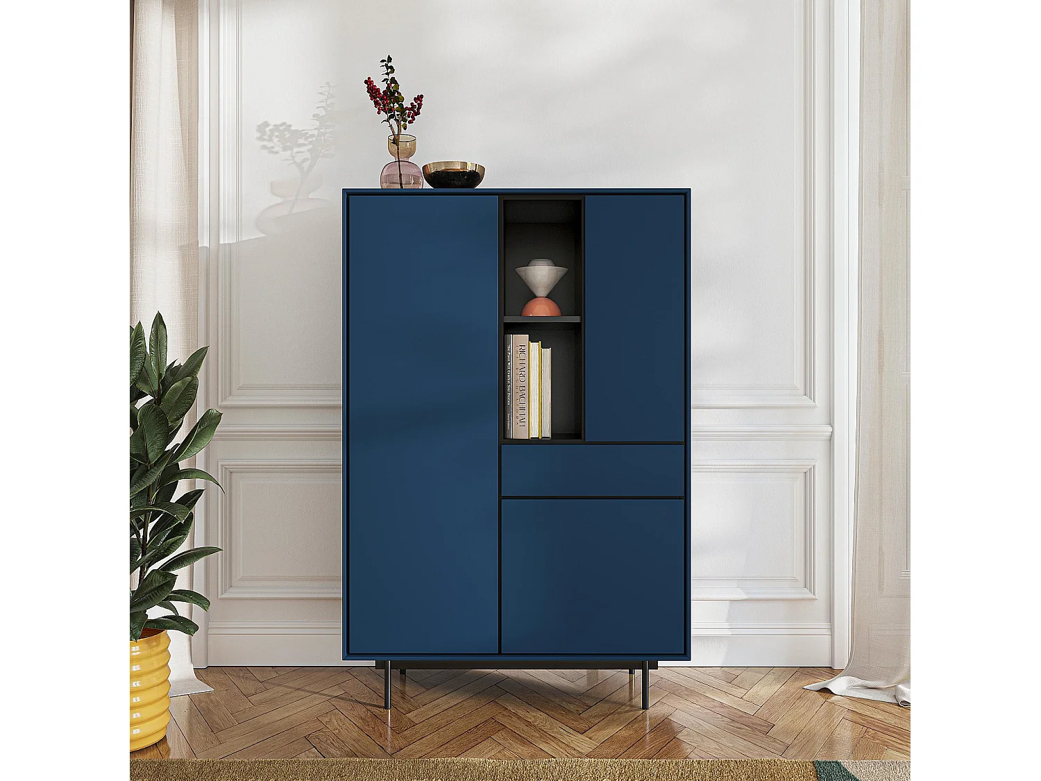 Habitat - Buffet haut 3 portes et 1 tiroir - Bleu pétrole - Design by Céline Mognon Fichet - Farrel