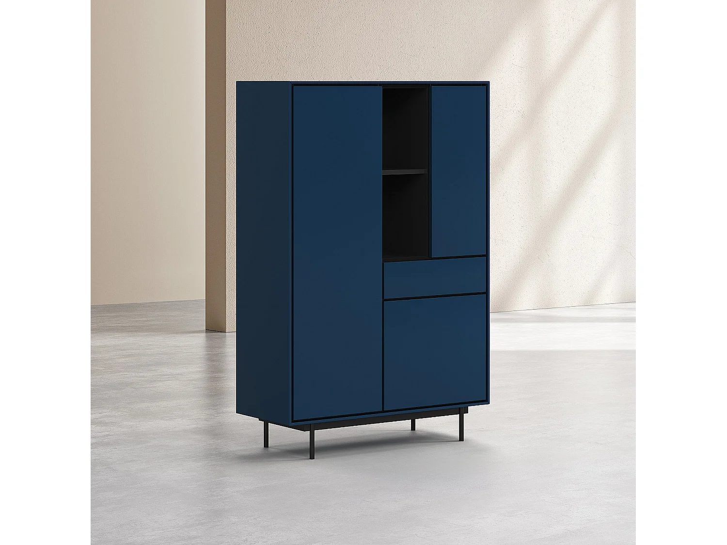 Habitat - Buffet haut 3 portes et 1 tiroir - Bleu pétrole - Design by Céline Mognon Fichet - Farrel