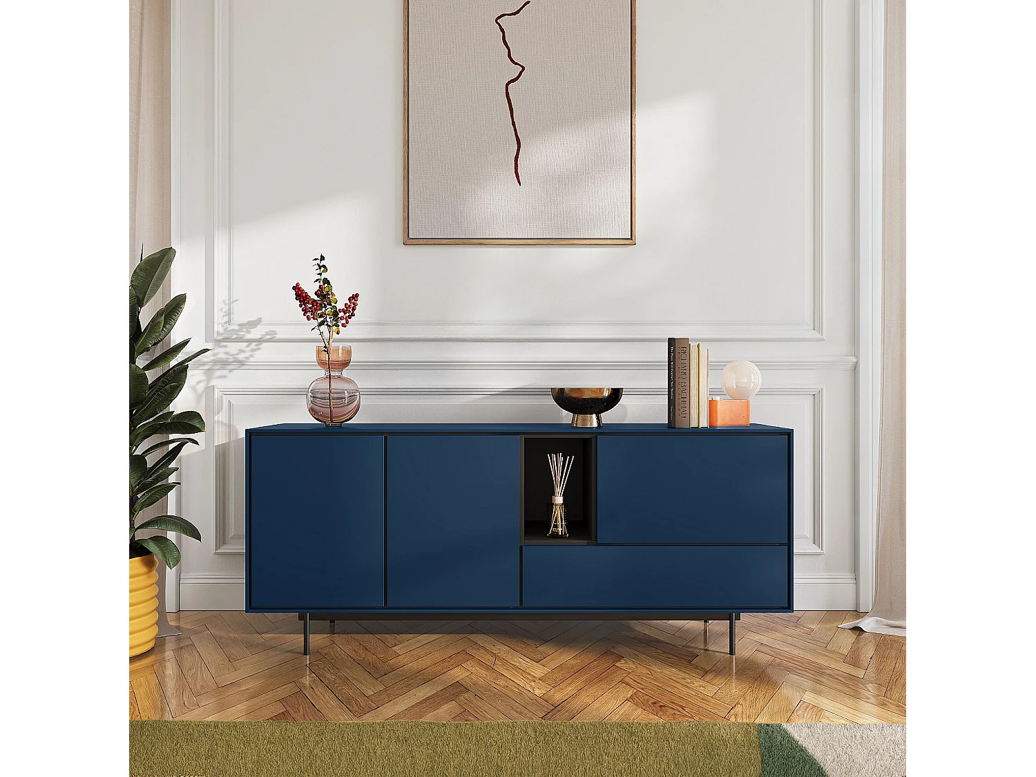 Habitat - Buffet bas 3 portes et 1 tiroir - Bleu pétrole - Design by Céline Mognon Fichet - Farrel