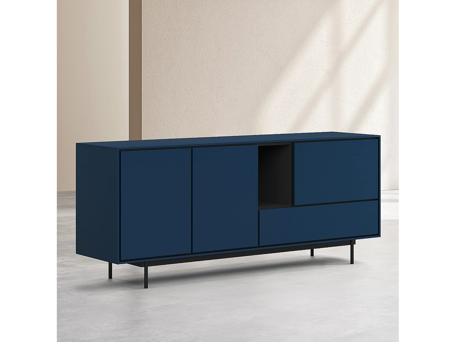 Habitat - Buffet bas 3 portes et 1 tiroir - Bleu pétrole - Design by Céline Mognon Fichet - Farrel