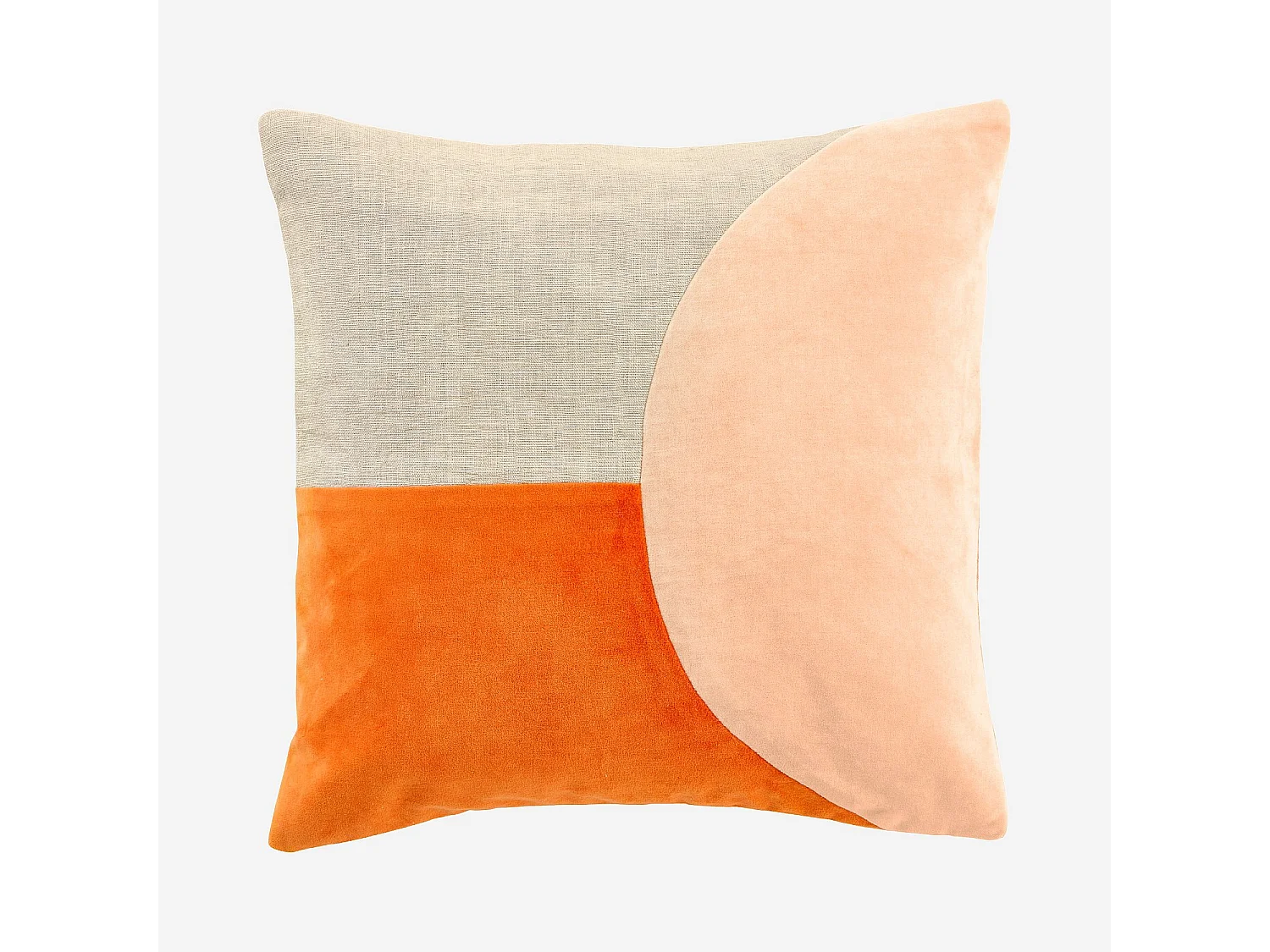 Coussin en lin et coton - 45 x 45 cm - Orange et rose pâle - Design by Floriane Jacques