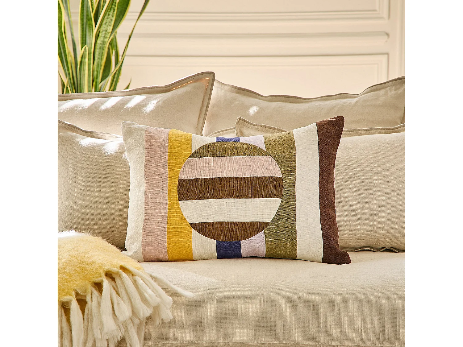 Coussin en lin - 30 x 60 cm - Rose et marron - Design by Floriane Jacques
