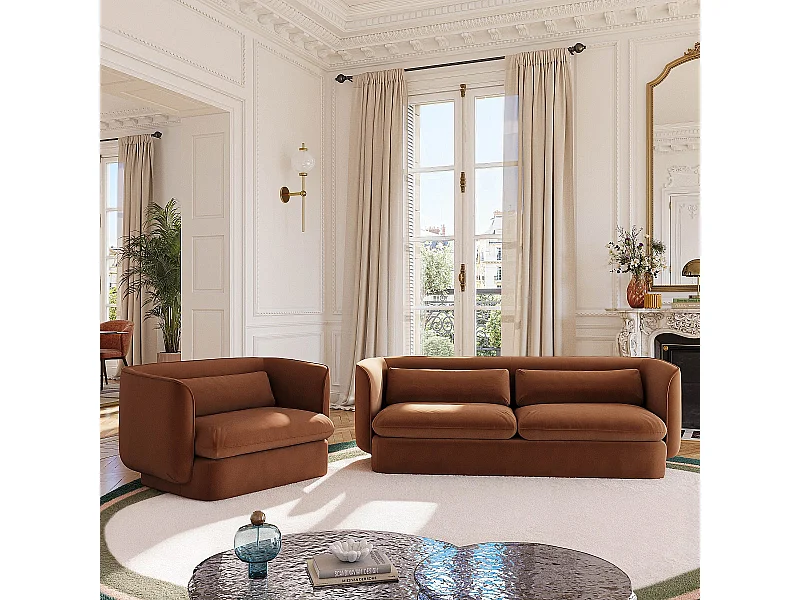 Habitat - Ensemble canapé 3 places et fauteuil garnis de plumes - Terracotta - Kalmia