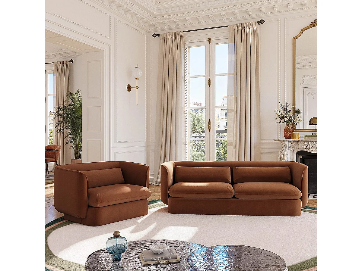 Habitat - Ensemble canapé 3 places et fauteuil garnis de plumes - Terracotta - Kalmia