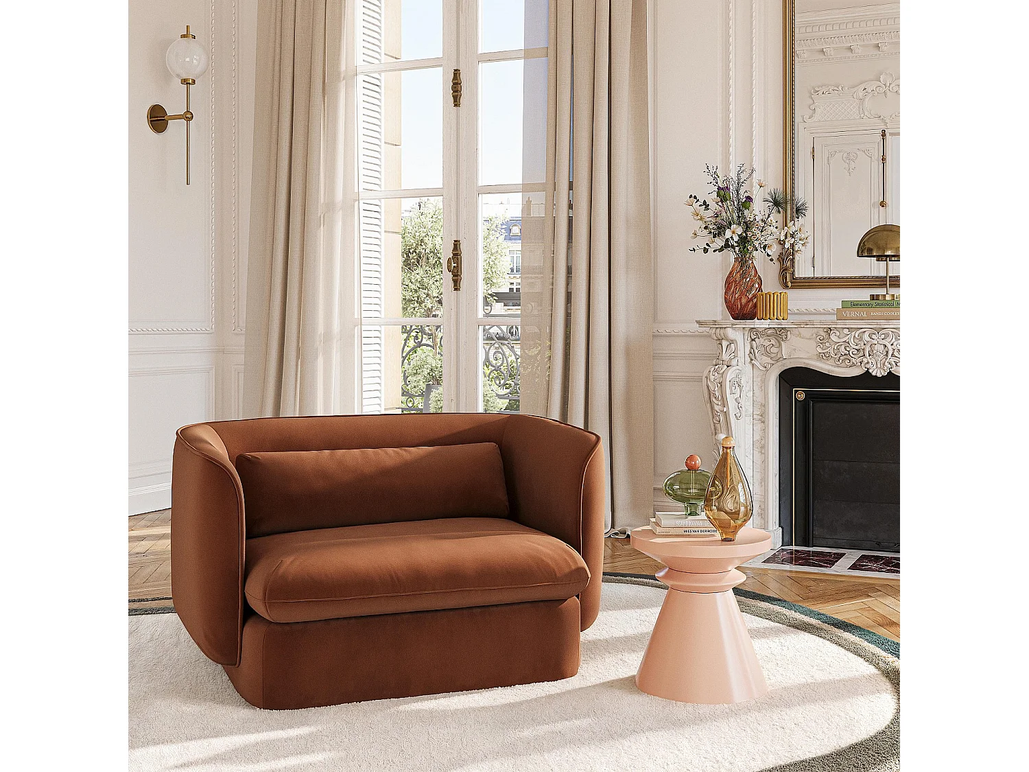 Habitat - Ensemble canapé 3 places et fauteuil garnis de plumes - Terracotta - Kalmia
