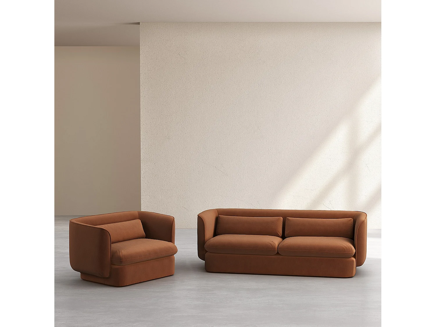 Habitat - Ensemble canapé 3 places et fauteuil garnis de plumes - Terracotta - Kalmia