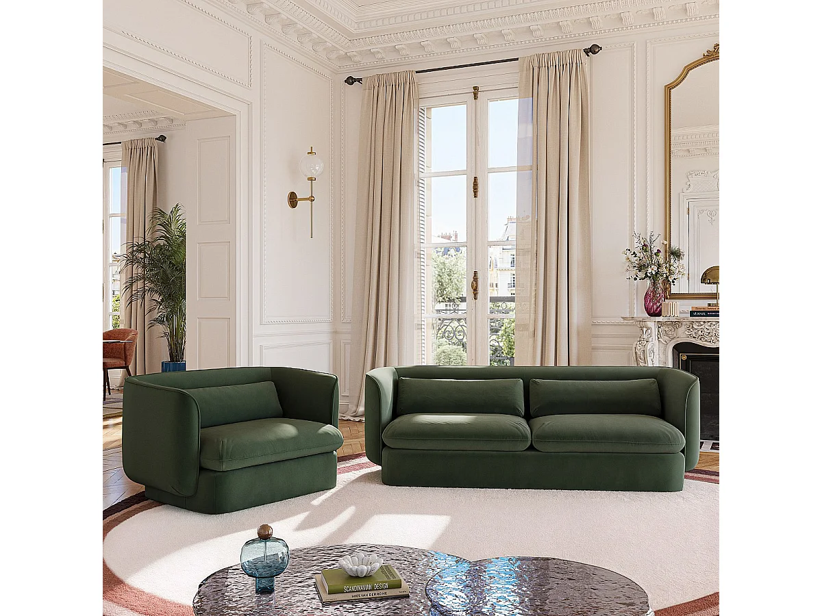 Habitat - Ensemble canapé 3 places et fauteuil garnis de plumes - Vert kaki - Kalmia