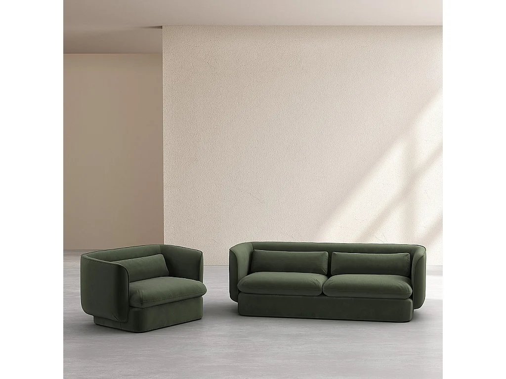 Habitat - Ensemble canapé 3 places et fauteuil garnis de plumes - Vert kaki - Kalmia