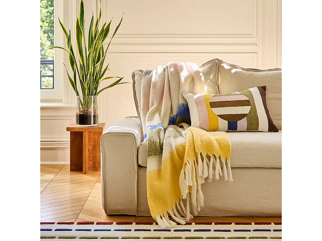 Habitat - Plaid en laine - 130 x 170 cm - Rose et marron - Design by Floriane Jacques - Armel