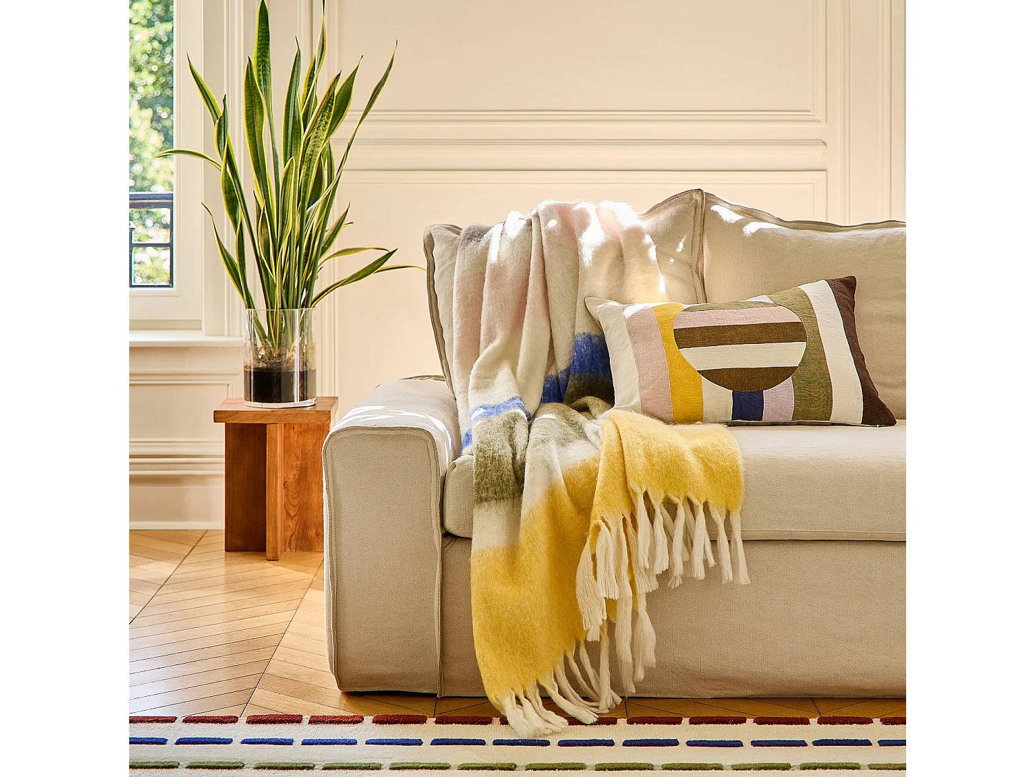 Habitat - Plaid en laine - 130 x 170 cm - Rose et marron - Design by Floriane Jacques - Armel