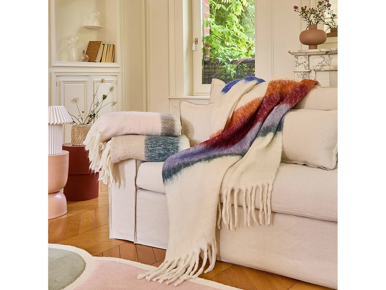 Habitat - Plaid en laine - 130 x 170 cm - Bordeaux et lilas - Bruna